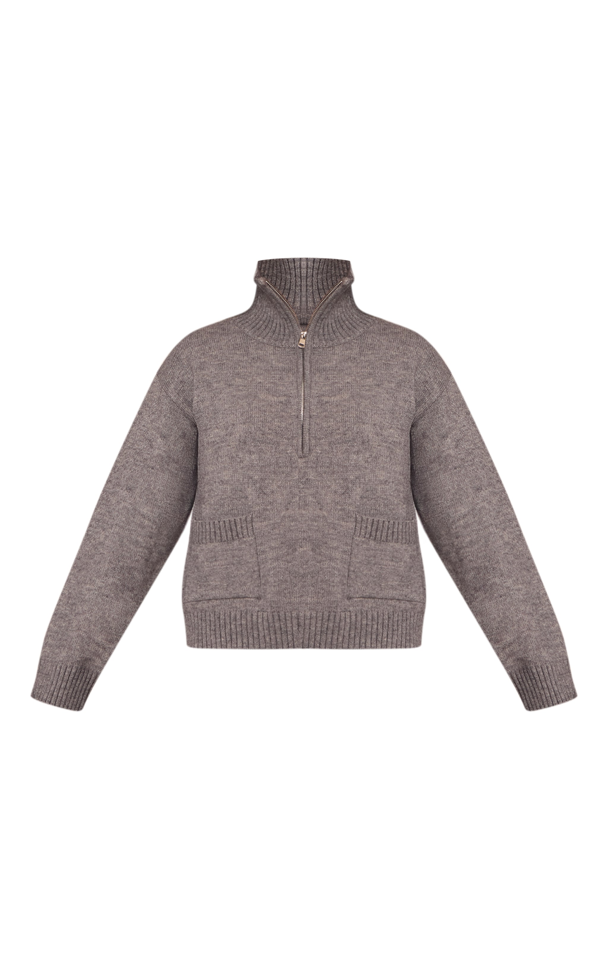 Charcoal Quarter Zip Knit Funnel Neck Jumper image 5