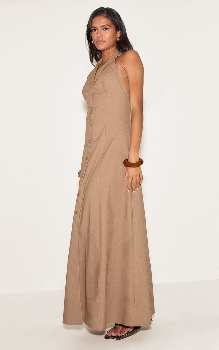 Taupe Button Down Collar Detail Maxi Dress image 3