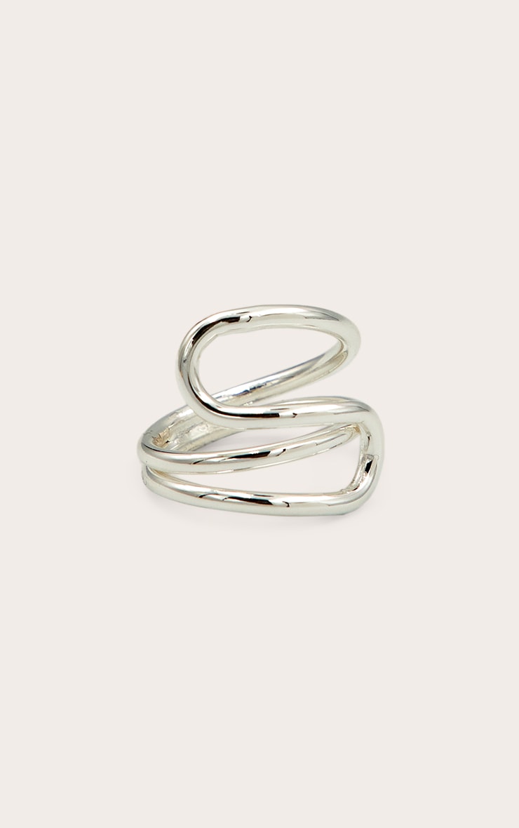 Silver Smooth Abstract Layered Swirl Ring image 2
