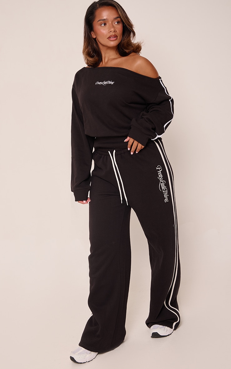 Shape PRETTYLITTLETHING Black Contrast Wide Leg Sweatpants