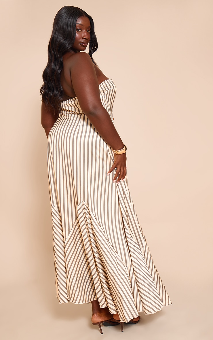 Plus Olive Satin Bandeau Stripe Maxi Dress image 2