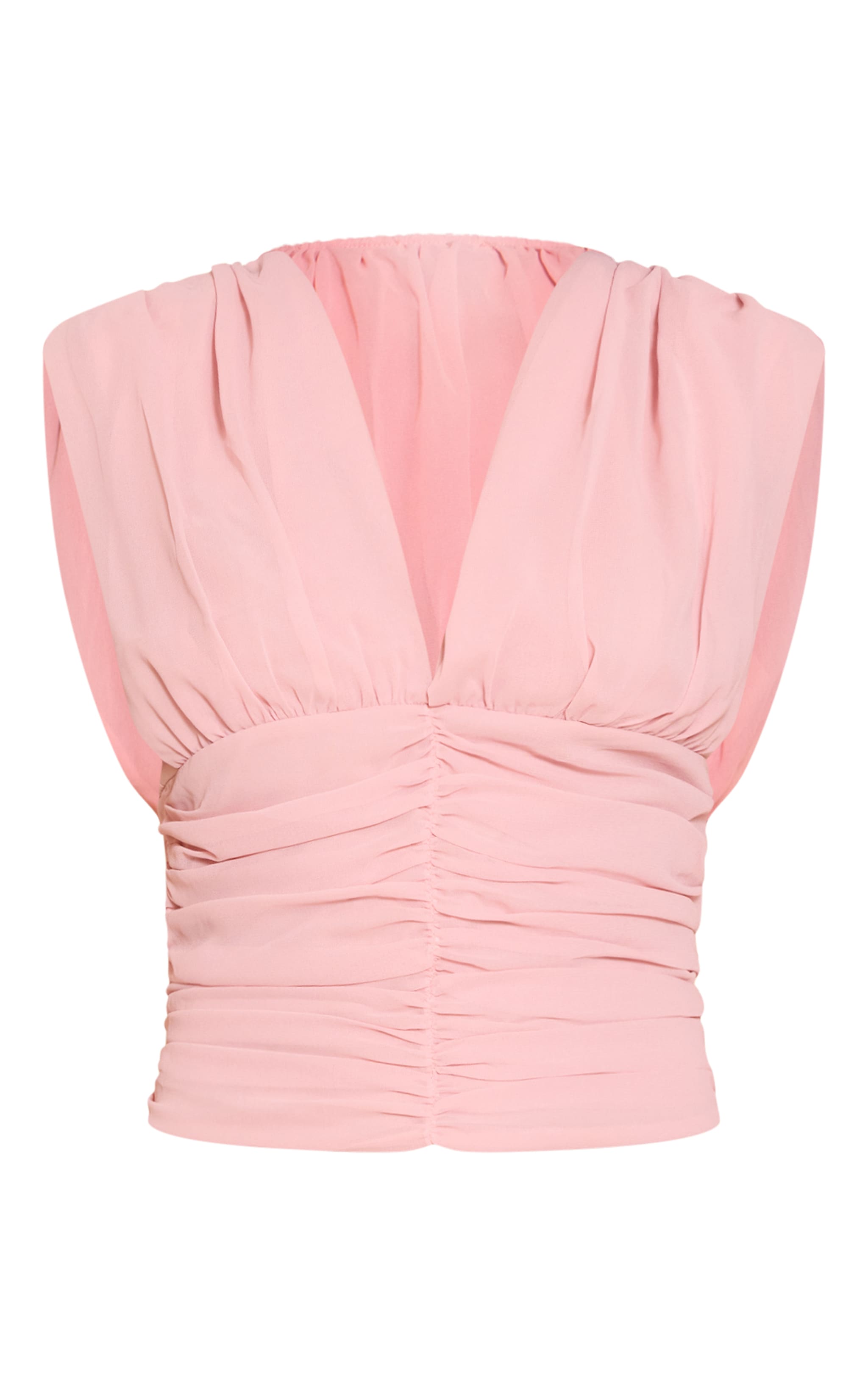 Blush Pink Chiffon Plunge Ruched Bodice Top image 5