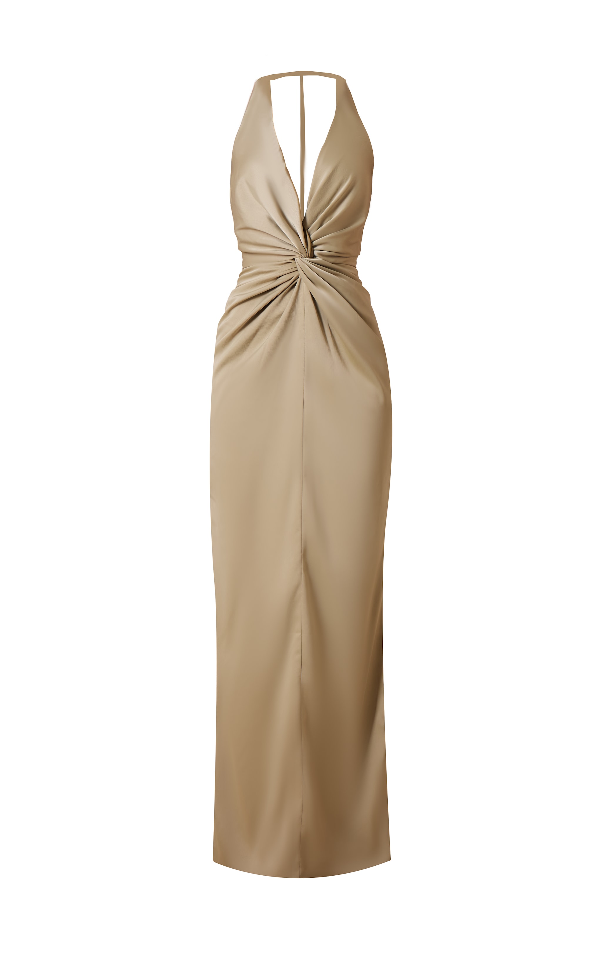 Sage Bridesmaid Satin Twist Plunge Halterneck Maxi Dress image 5