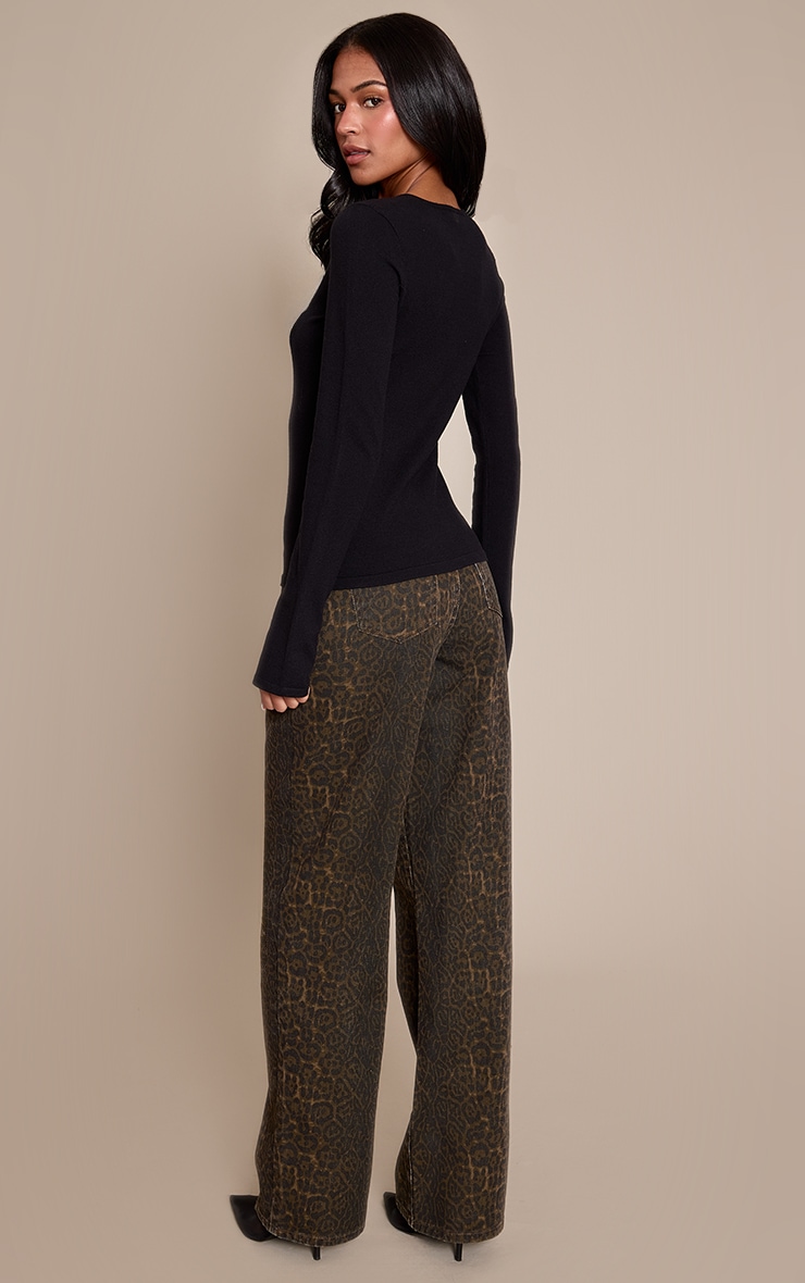 Tall Brown Leopard Print Mid Rise Wide Leg Jeans image 3