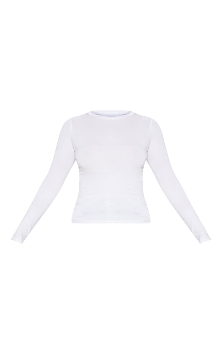 Basic White Cotton Blend Long Sleeve Fitted T Shirt PrettyLittleThing IE
