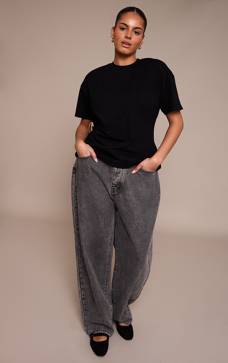 Plus Black Trim Detail Asymmetric Hem T Shirt image 3
