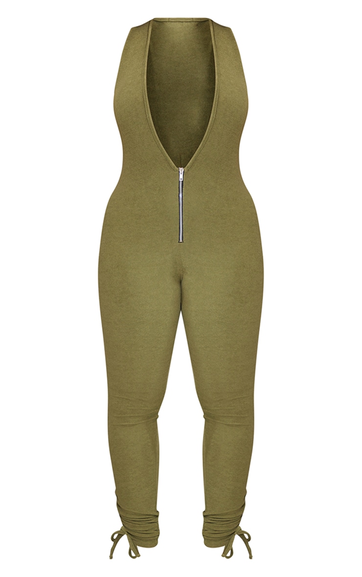 Shape Khaki Towelling Ruched Plunge Jumpsuit image 5