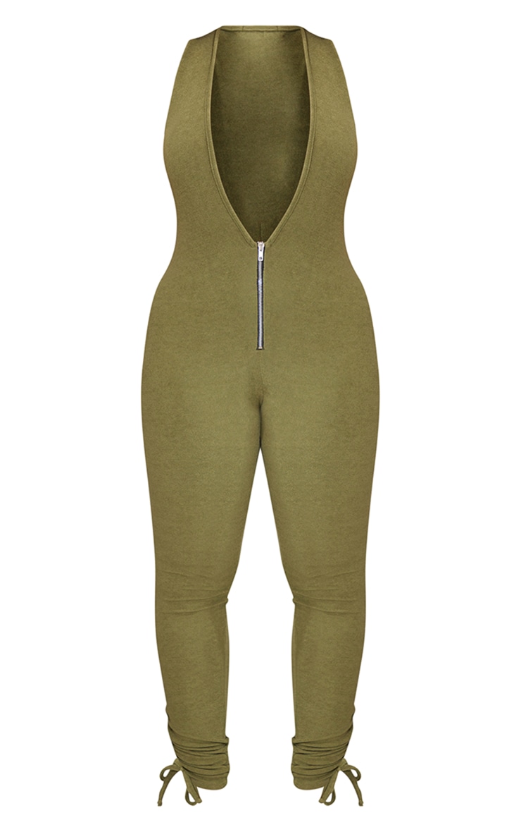  Shape Khaki Towelling Ruched Plunge Jumpsuit image 5