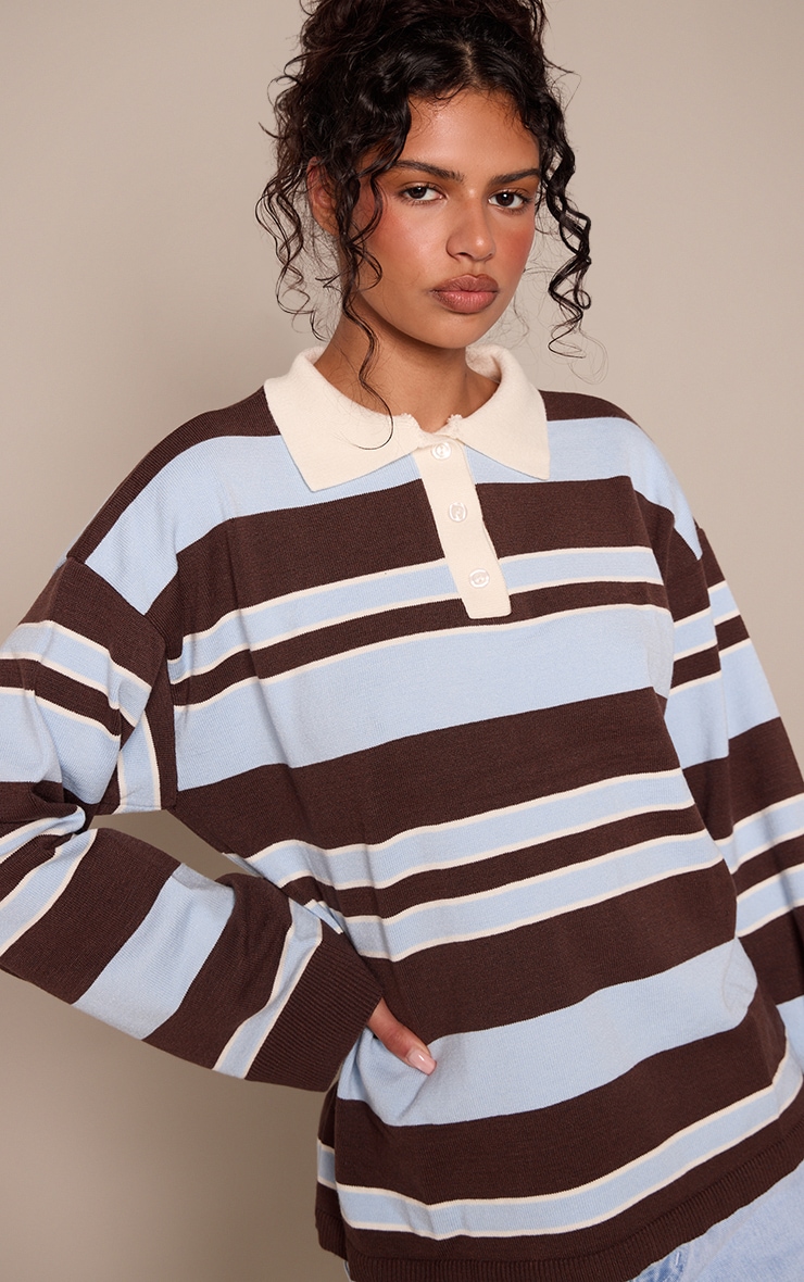 Blue Striped Knitted Oversized Rugby
