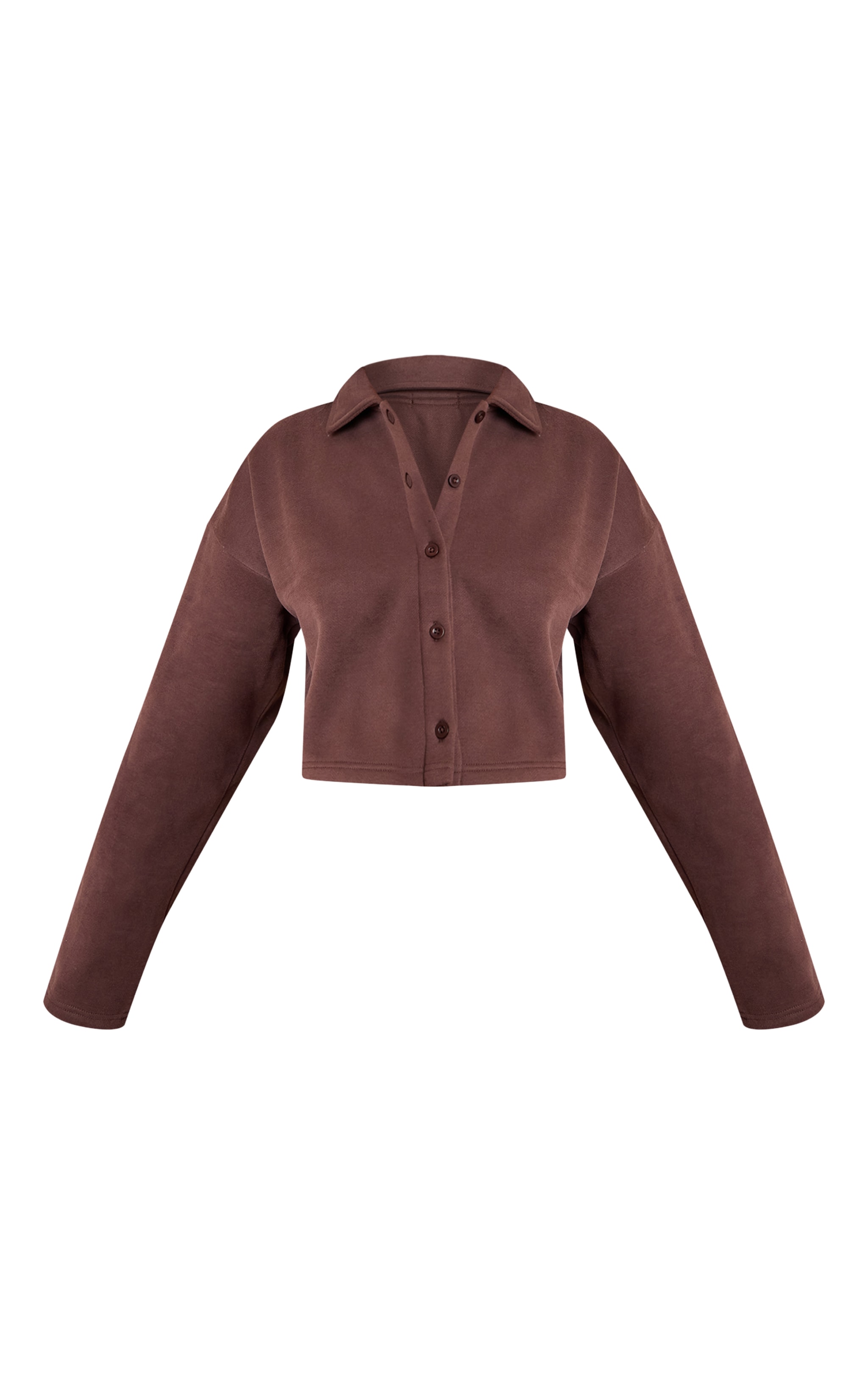 Petite Chocolate Cropped Button Up Collared Sweatshirt image 5