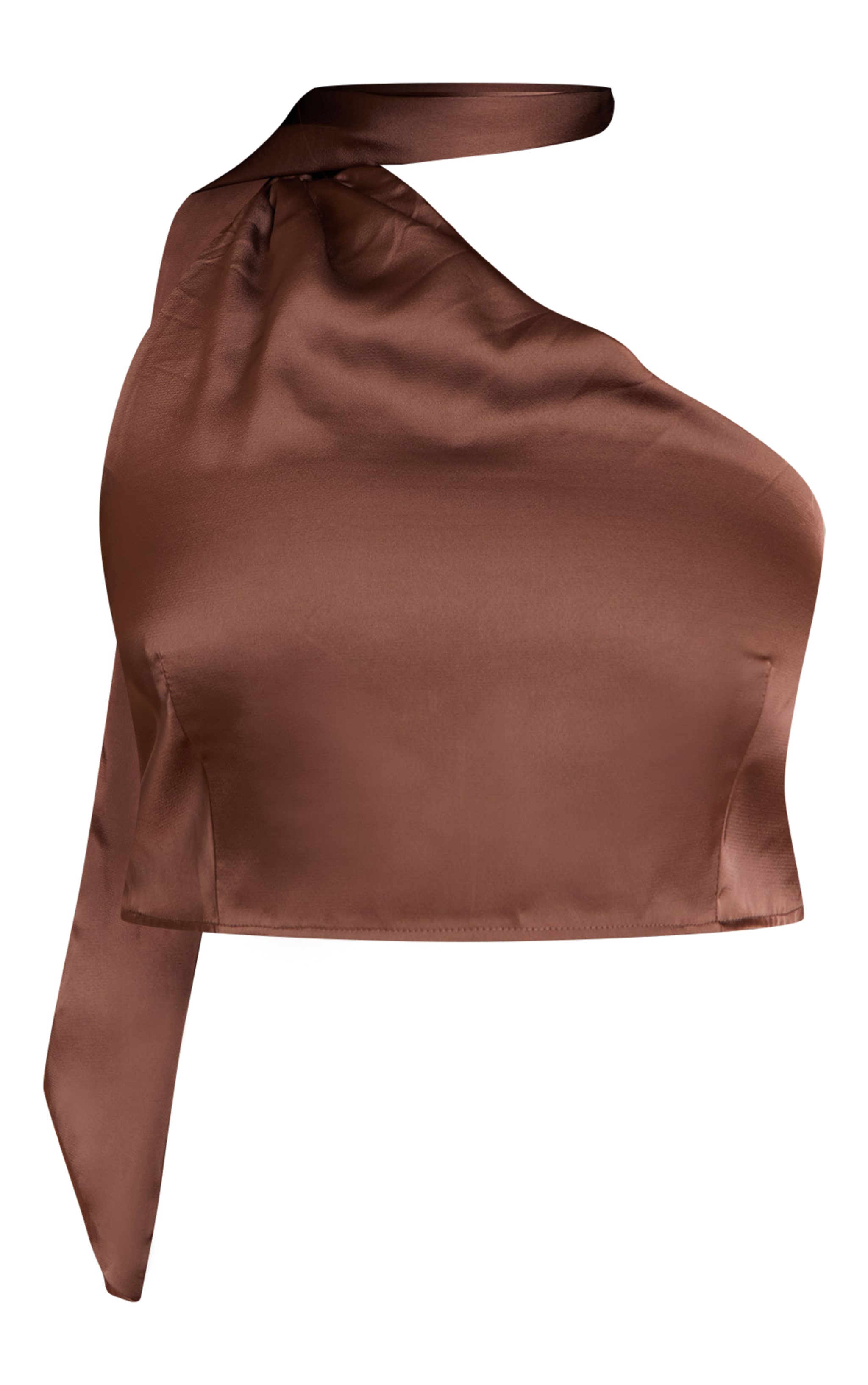 Plus Dark Brown Printed Satin Scarf Detail Crop Top image 5