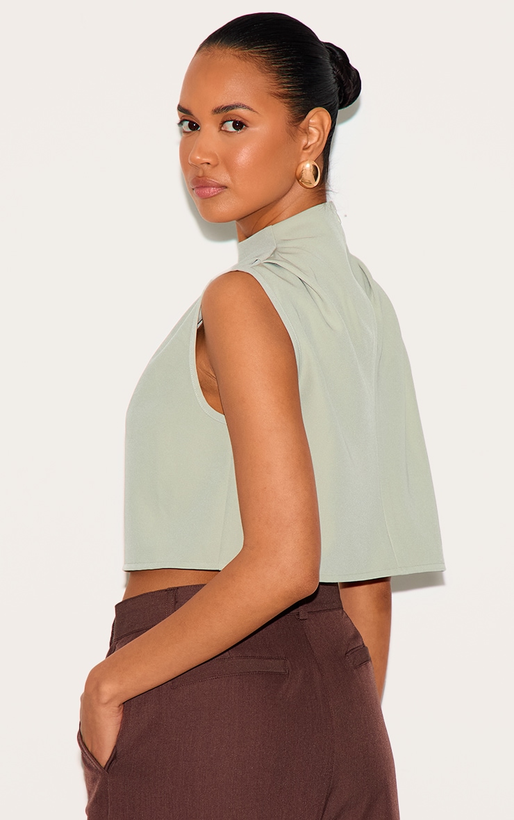 Sage Woven Pleated Boxy Top image 2