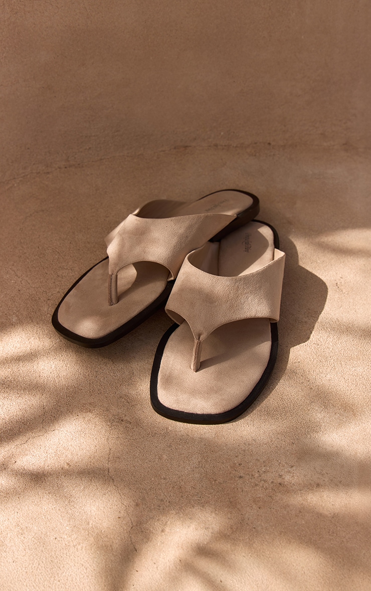 Stone Faux Suede High Vamp Toe Thong Flat Sandal