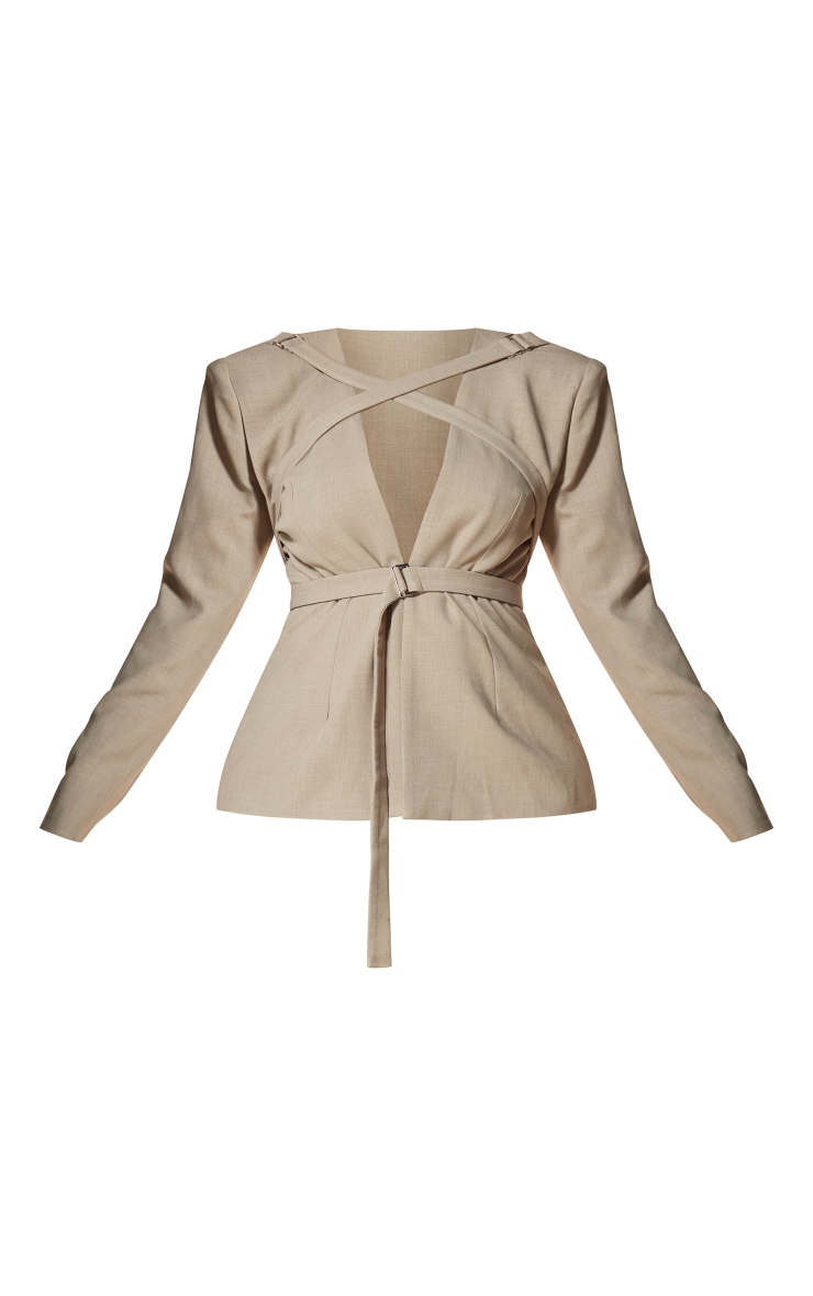 PLT Label Plus Oatmeal Strap Detail Cross Over Fitted Blazer image 5