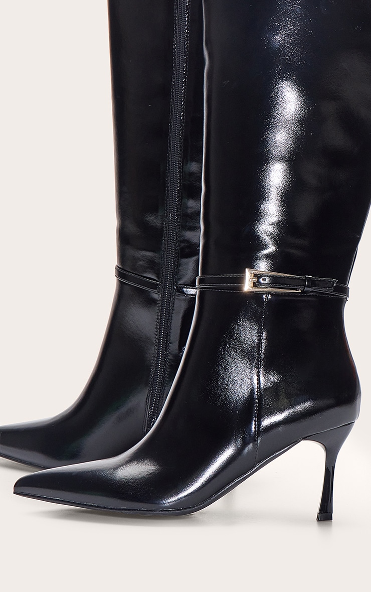 Botte noire à boucles montante au genou à talon aiguille image 5