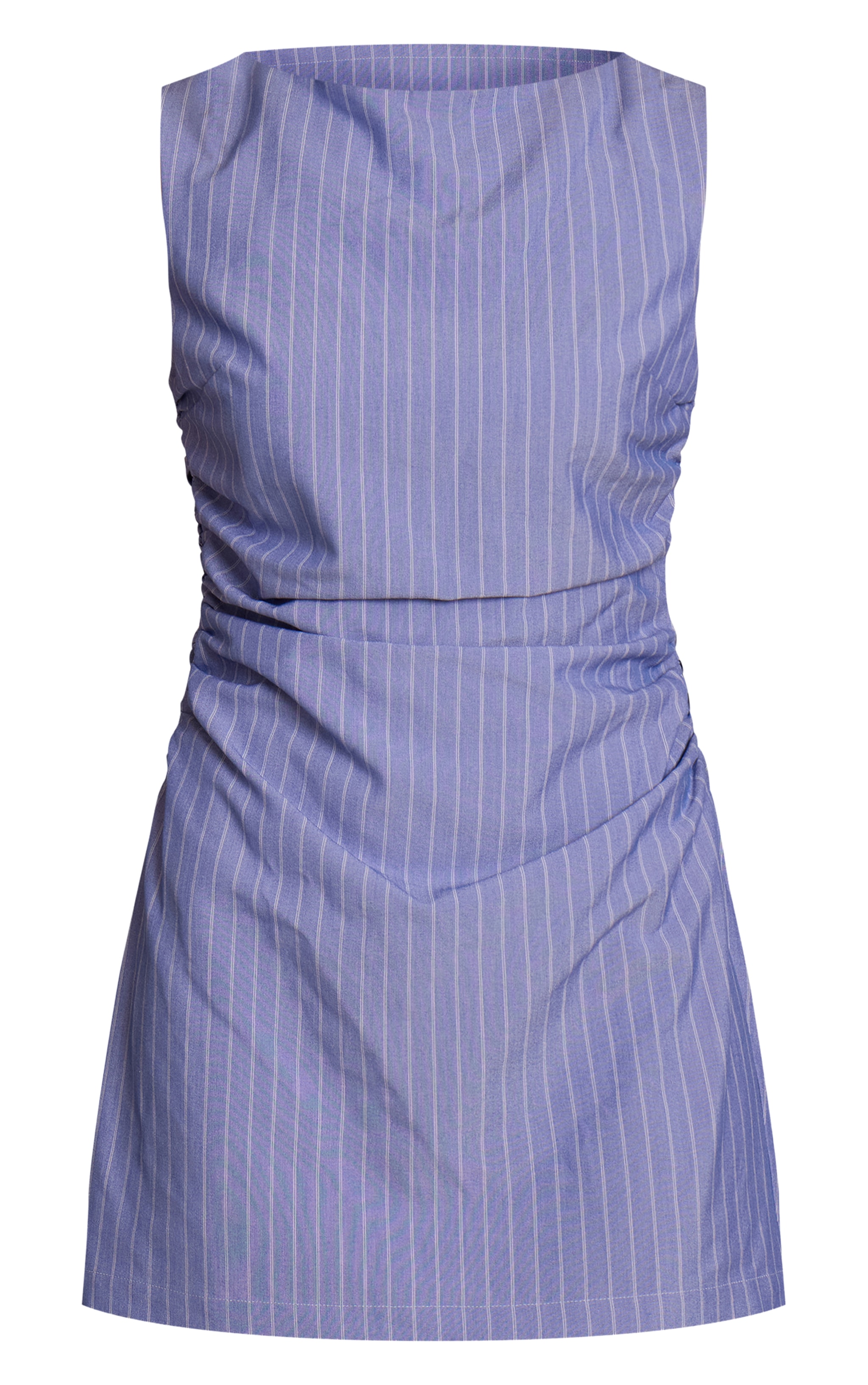 Blue Pinstripe Ruched Detail Bodycon Dress image 5