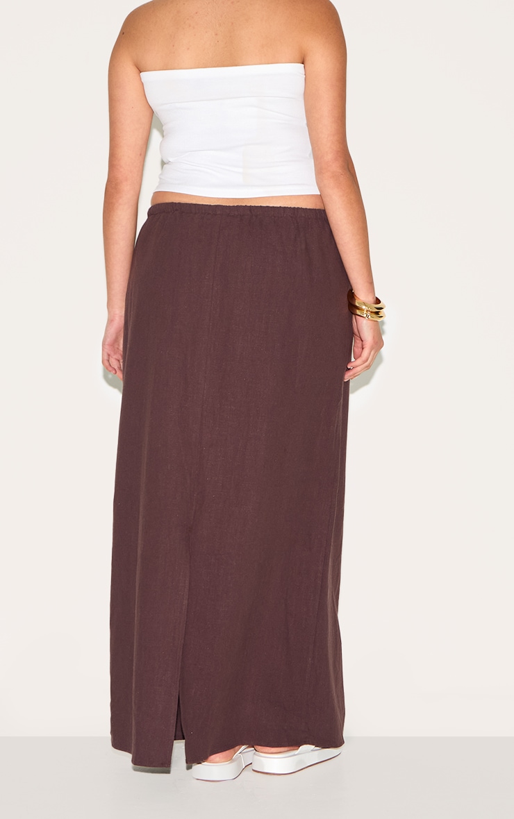 Plus Chocolate Premium Linen Drawstring Maxi Skirt image 3