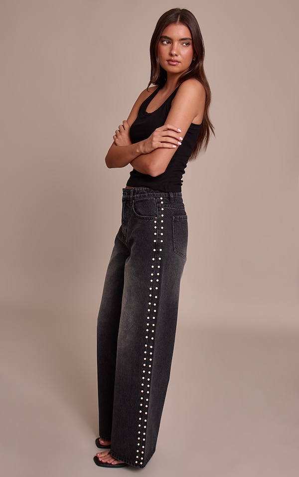 Washed Black Pearl Embellishment Jeans