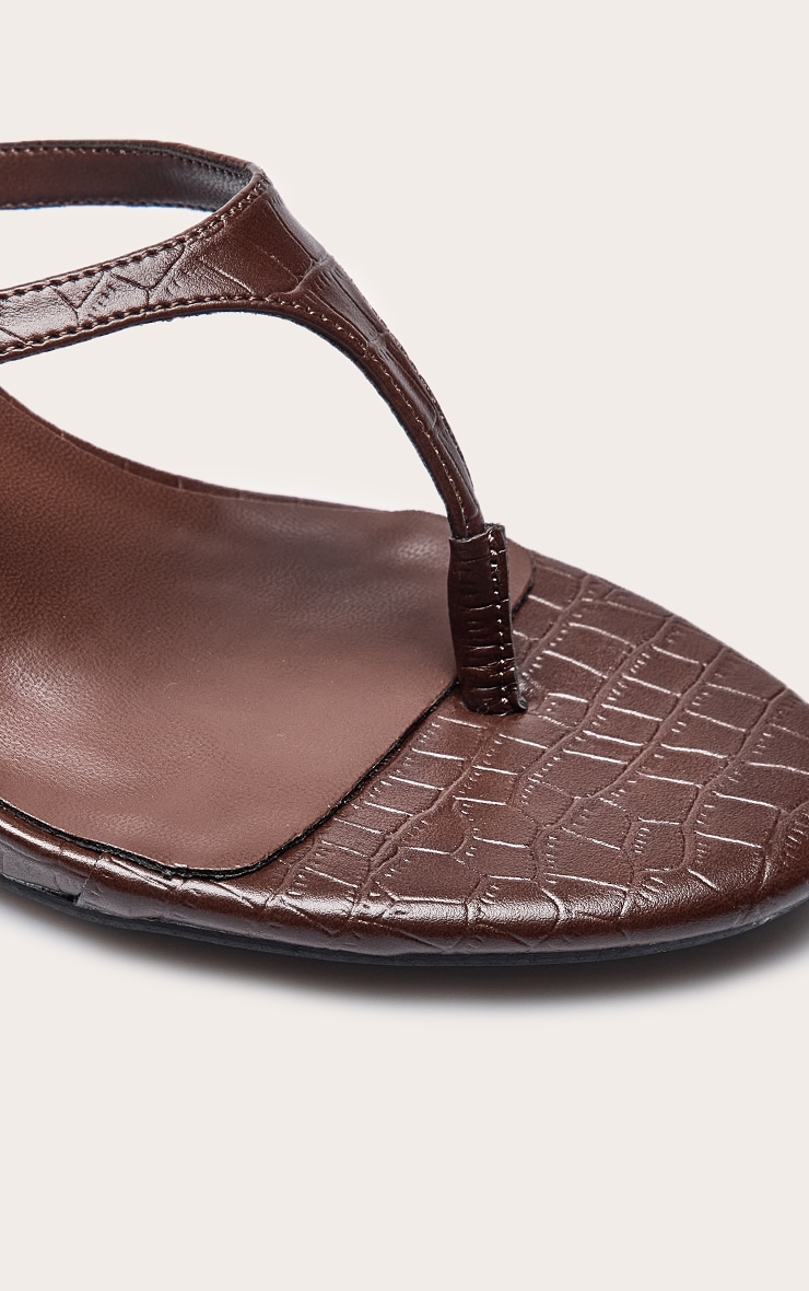 Chocolate Croc Pu High Vamp Toe Thong Low Heeled Mules image 5