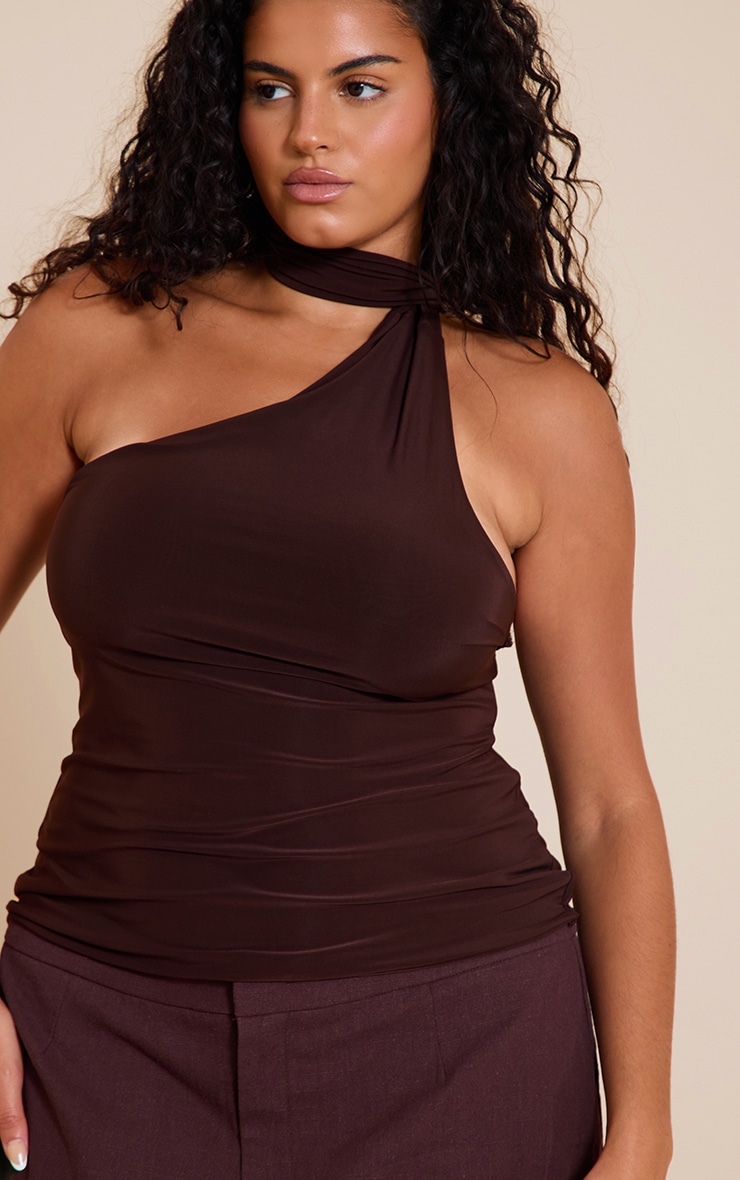 Plus Deep Chocolate Double Layer Scarf Detail Long Top image 4