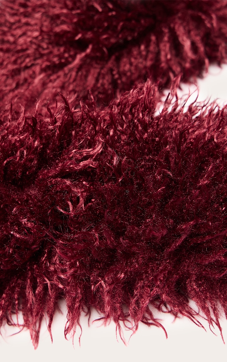 Burgundy Shaggy Faux Fur Scarf image 3