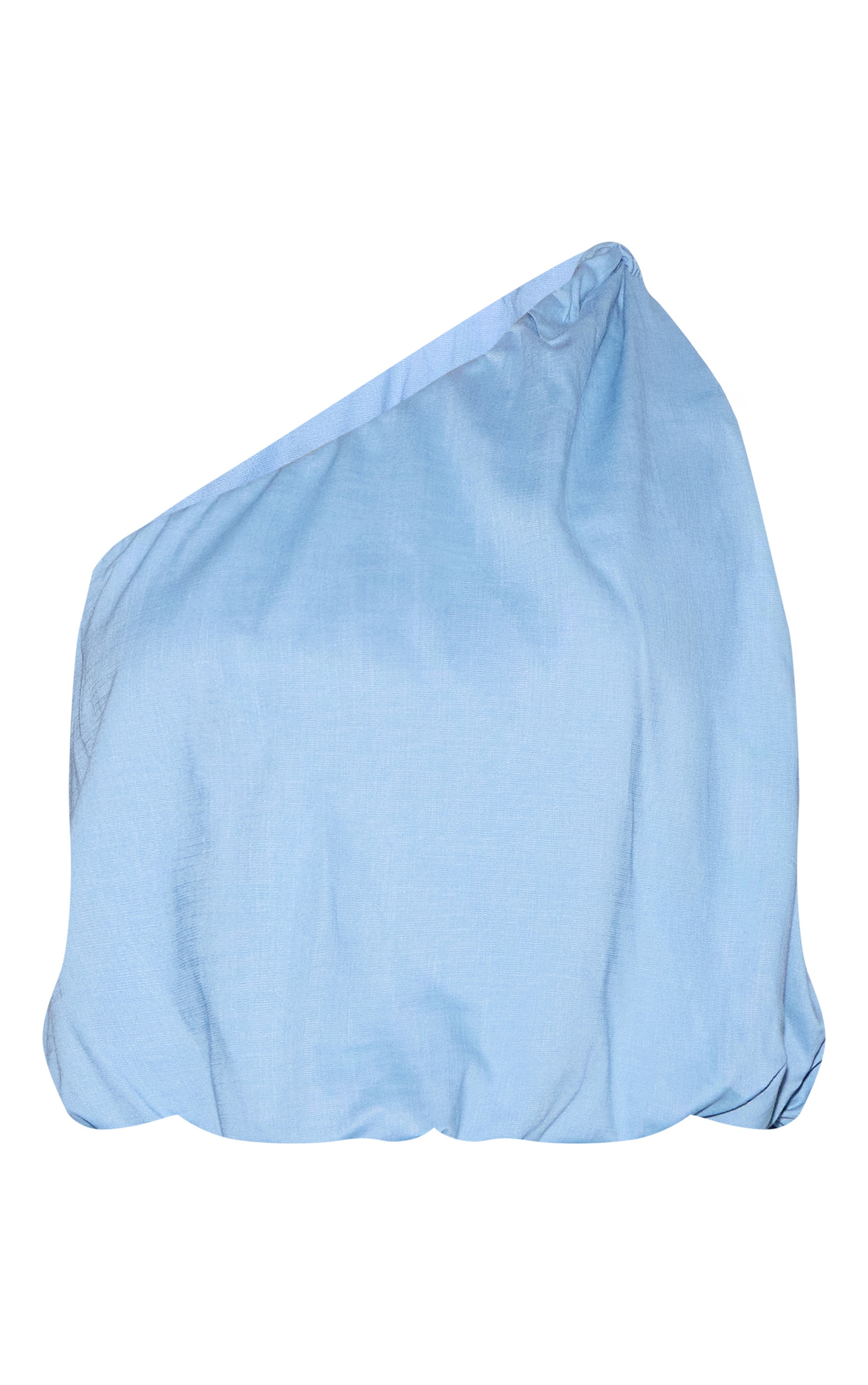Blue Stretch Woven Knot Detail One Shoulder Puffball Top image 5