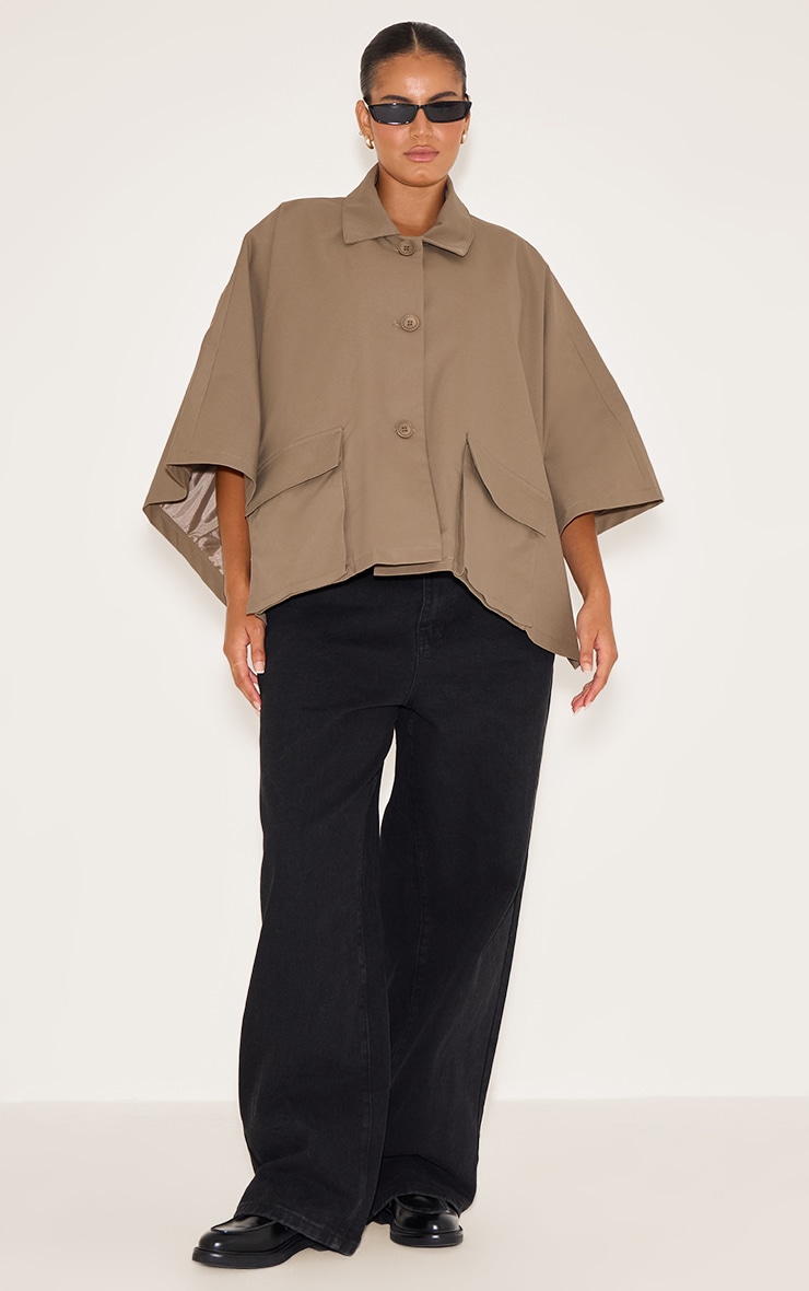 Plus Taupe Batwing Cropped Trench Style Jacket image 3