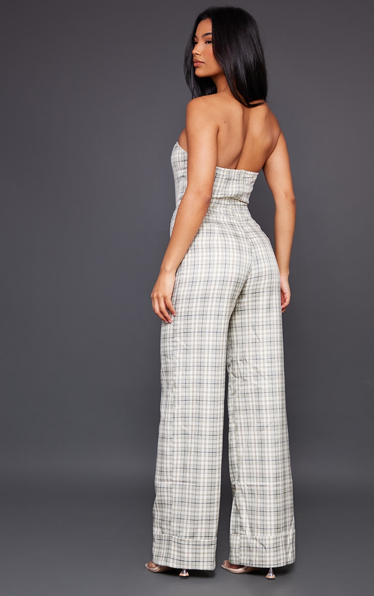 Sage Green Check Bandeau Turn Up Hem Jumpsuit image 2