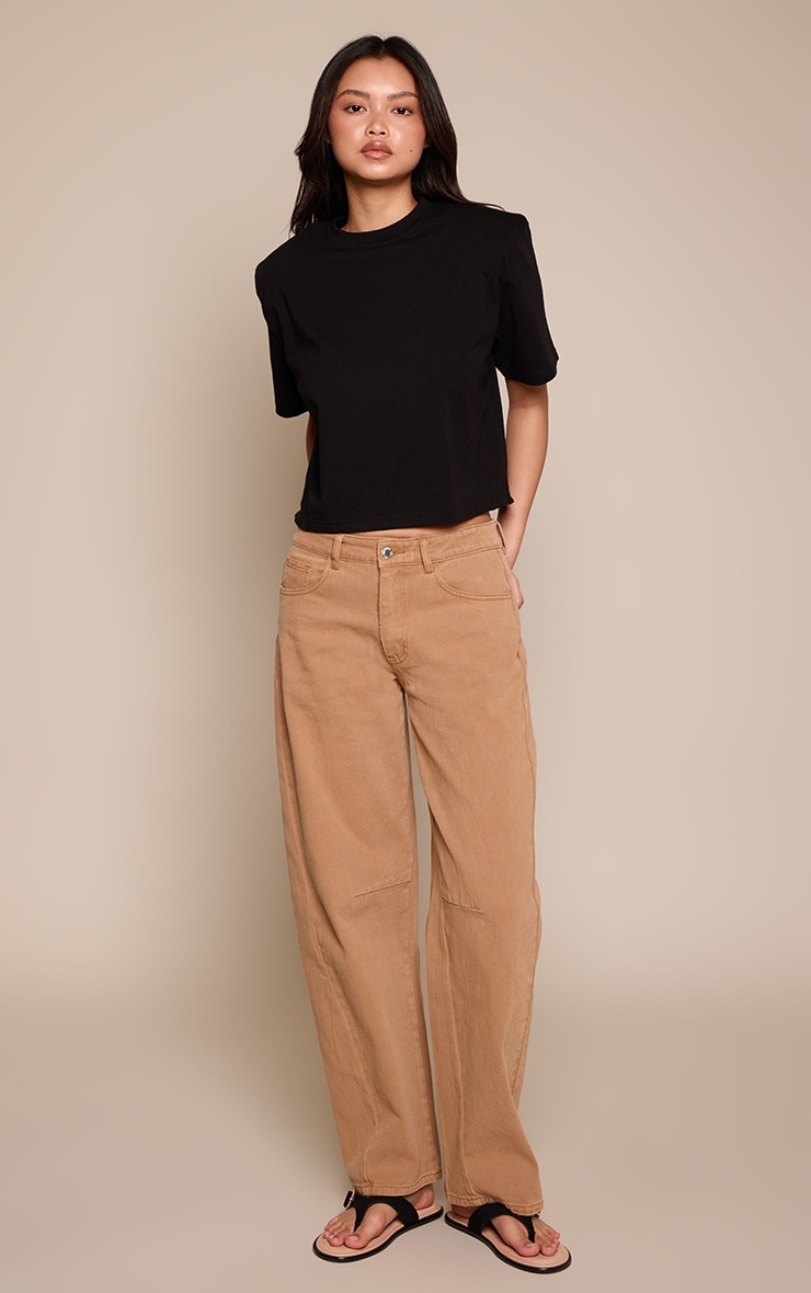 Black Shoulder Detail Cropped Boxy T-Shirt image 3