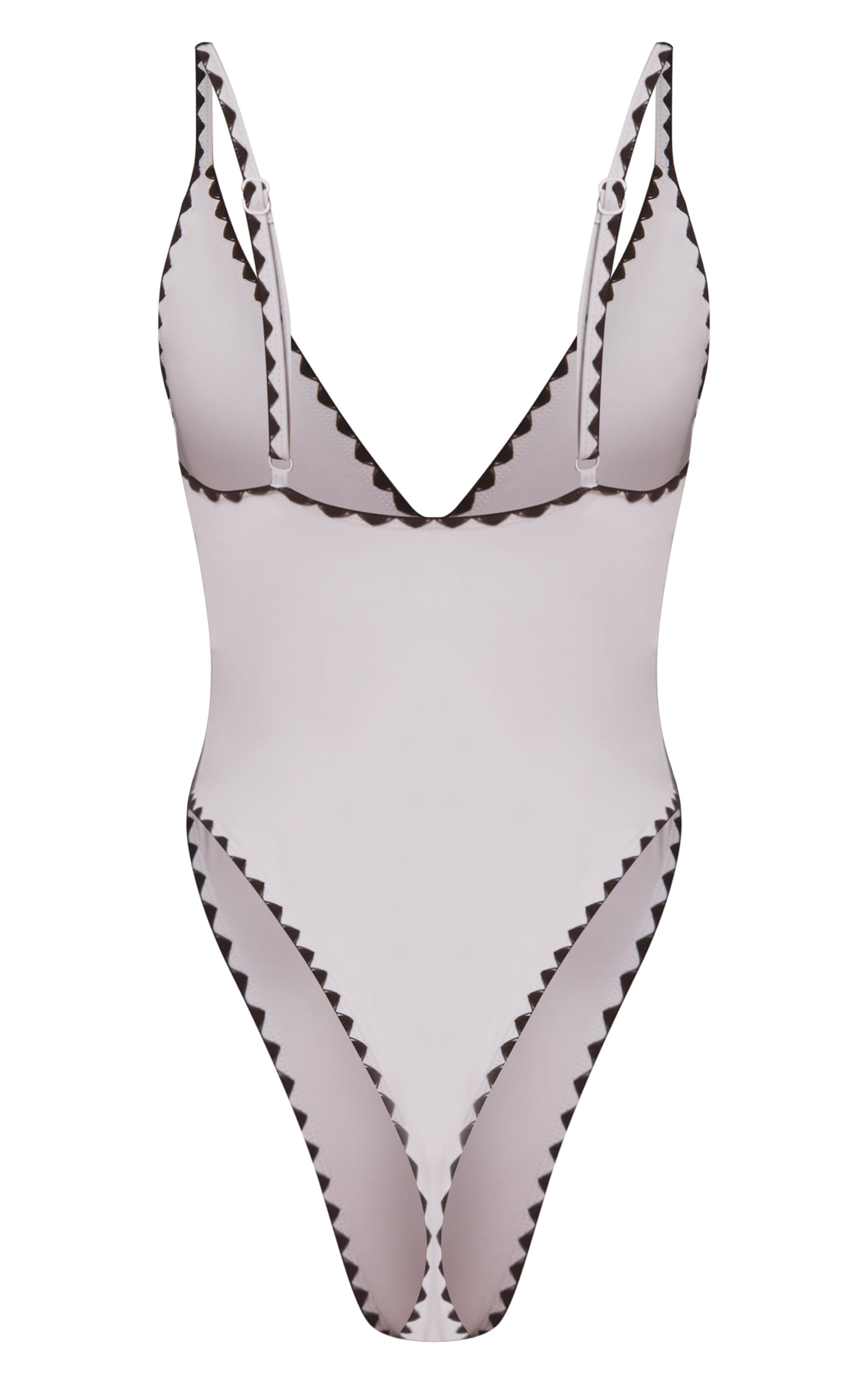 White Whip Stitch Plunge High Leg Swimsuit image 6