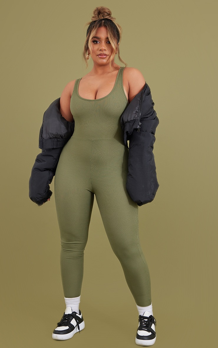 Shape Moss Khaki Ribbed Scoop Neck Jumpsuit
