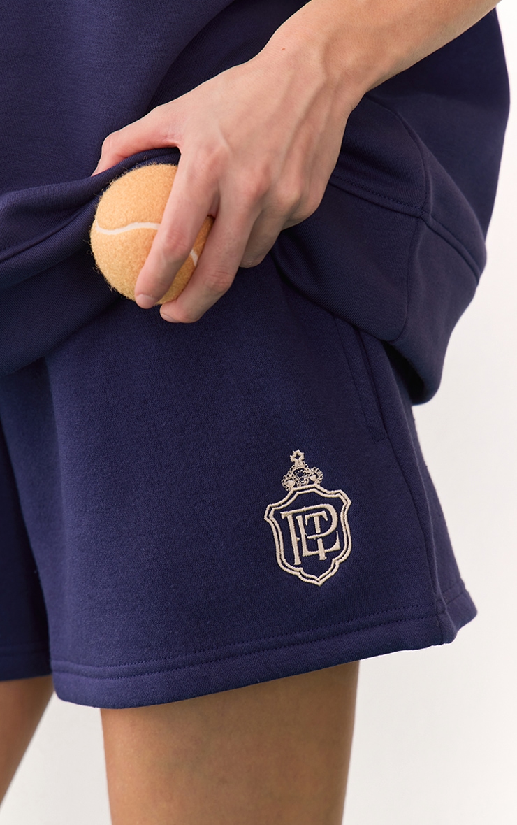 Navy Embroidered Emblem Sweat Shorts image 1