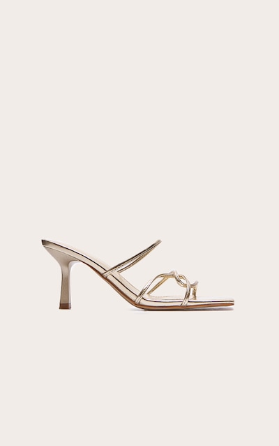 Mules à talon pointure large en PU doré à brides croisées