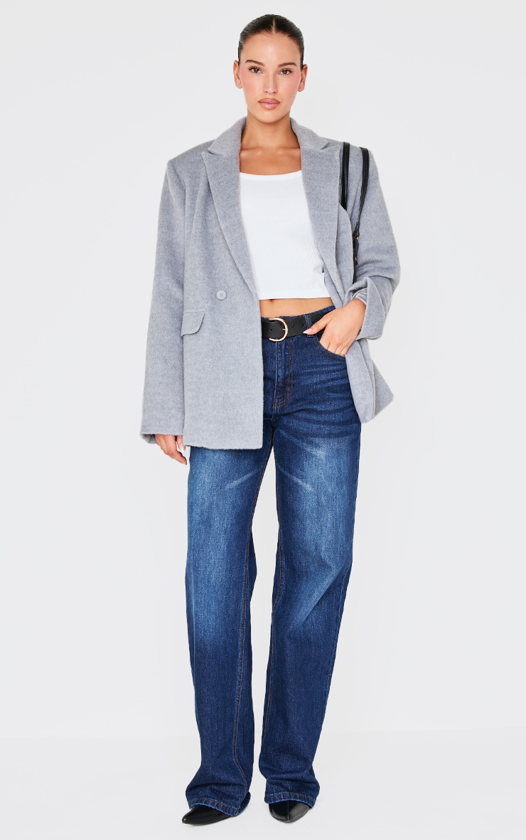 Grey Oversized Textured Wool Look Blazer image 3