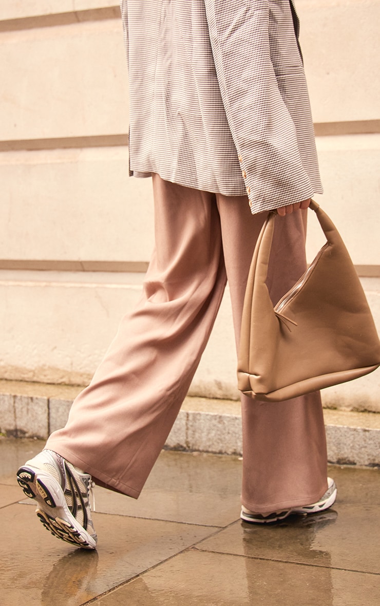 Taupe Premium Pleat Front Straight Leg Tailored Trousers image 3