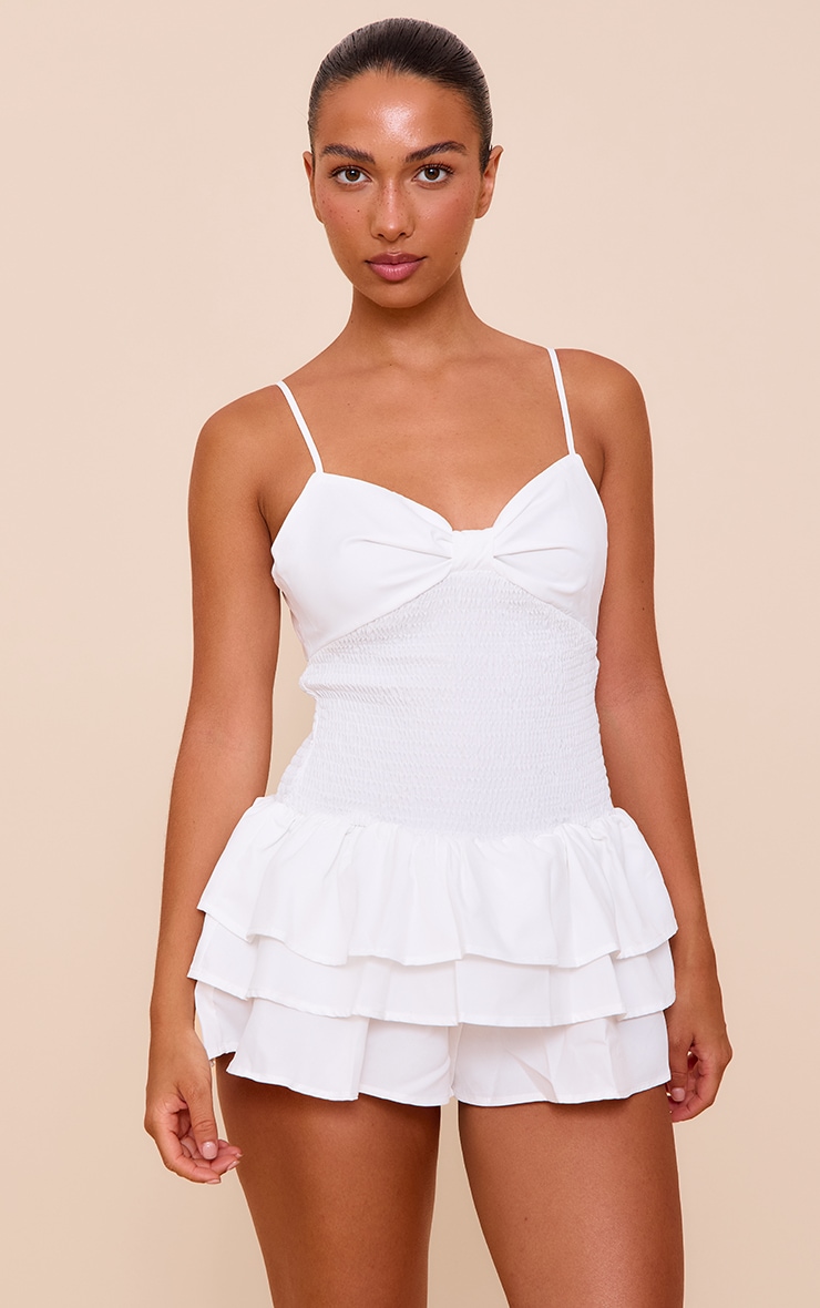 Combishort fluide blanc à taille froncée image 3