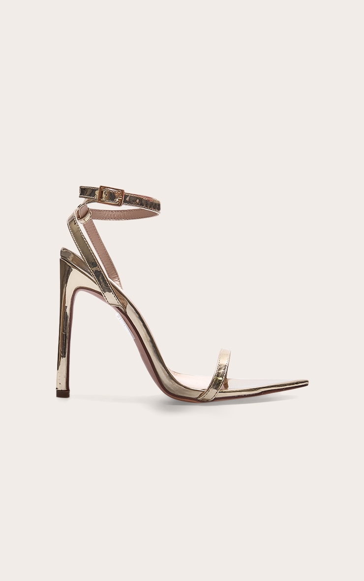 Gold Pu Point Toe Barely There High Heeled Sandals
