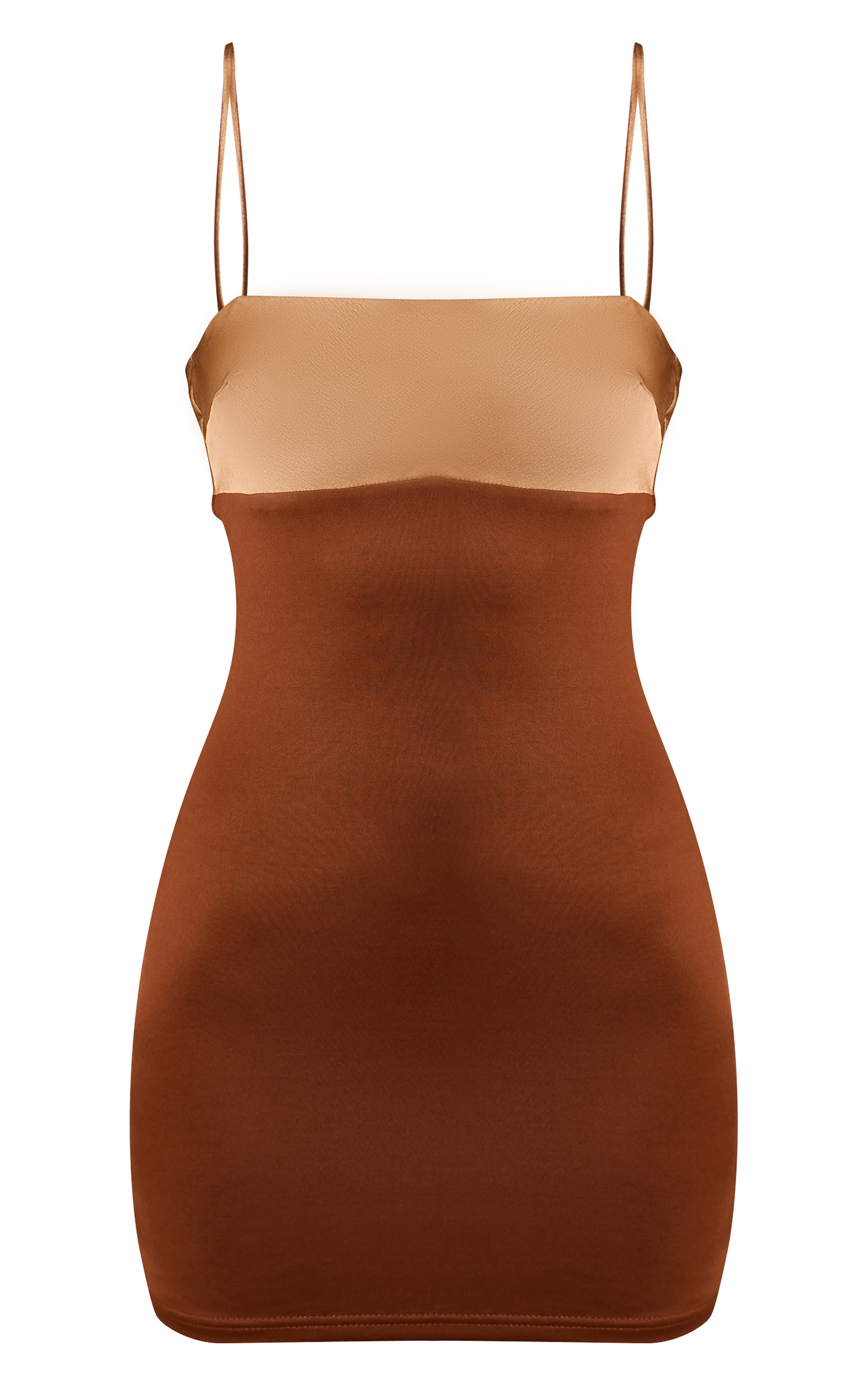 Brown Contrast Bust Panel Strappy Mini Dress image 5