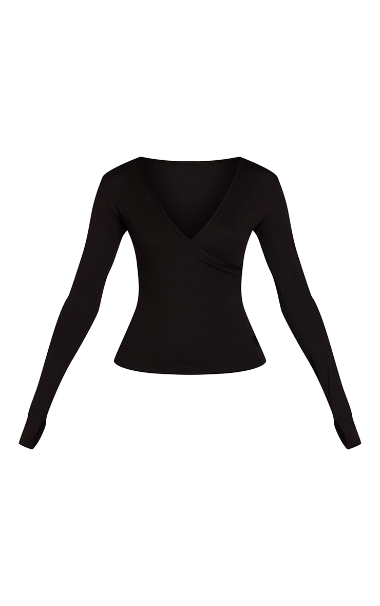Black PLT Tab Sculpt V Neck Wrap Long Gym Top image 5