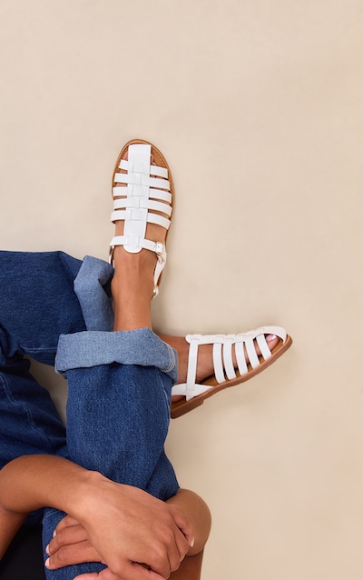 Sandales Plates Cage Gladiateur En PU Blanc