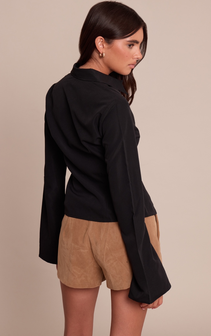 Black Seam Detail Fitted Shirt image 2