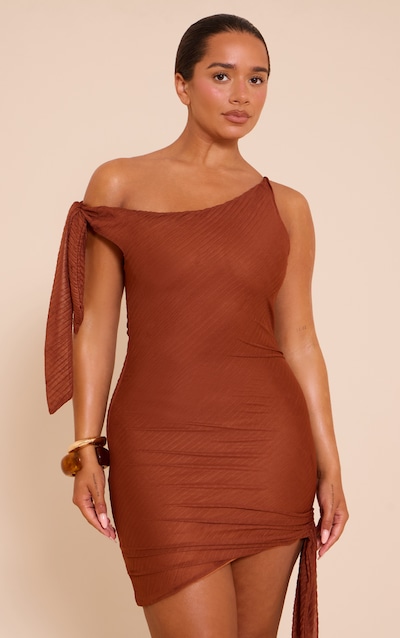 Shape Rust Textured Off Shoulder Tie Side Mini Dress