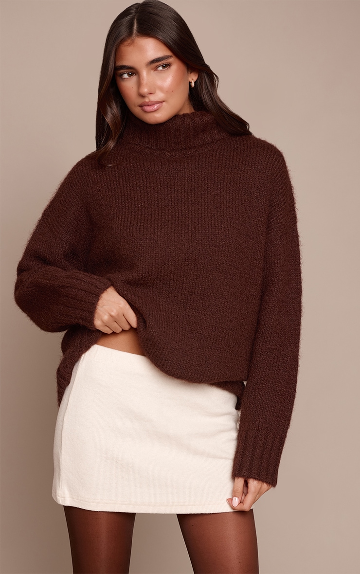 Cream Thick Brushed Rib Mini Skirt