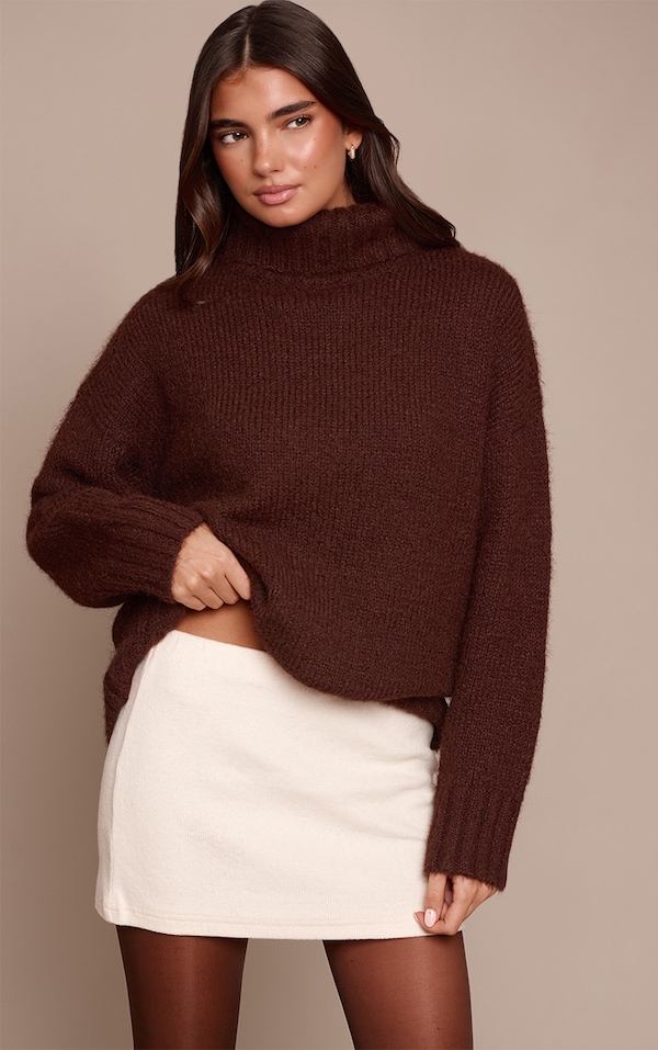 Cream Thick Brushed Rib Mini Skirt