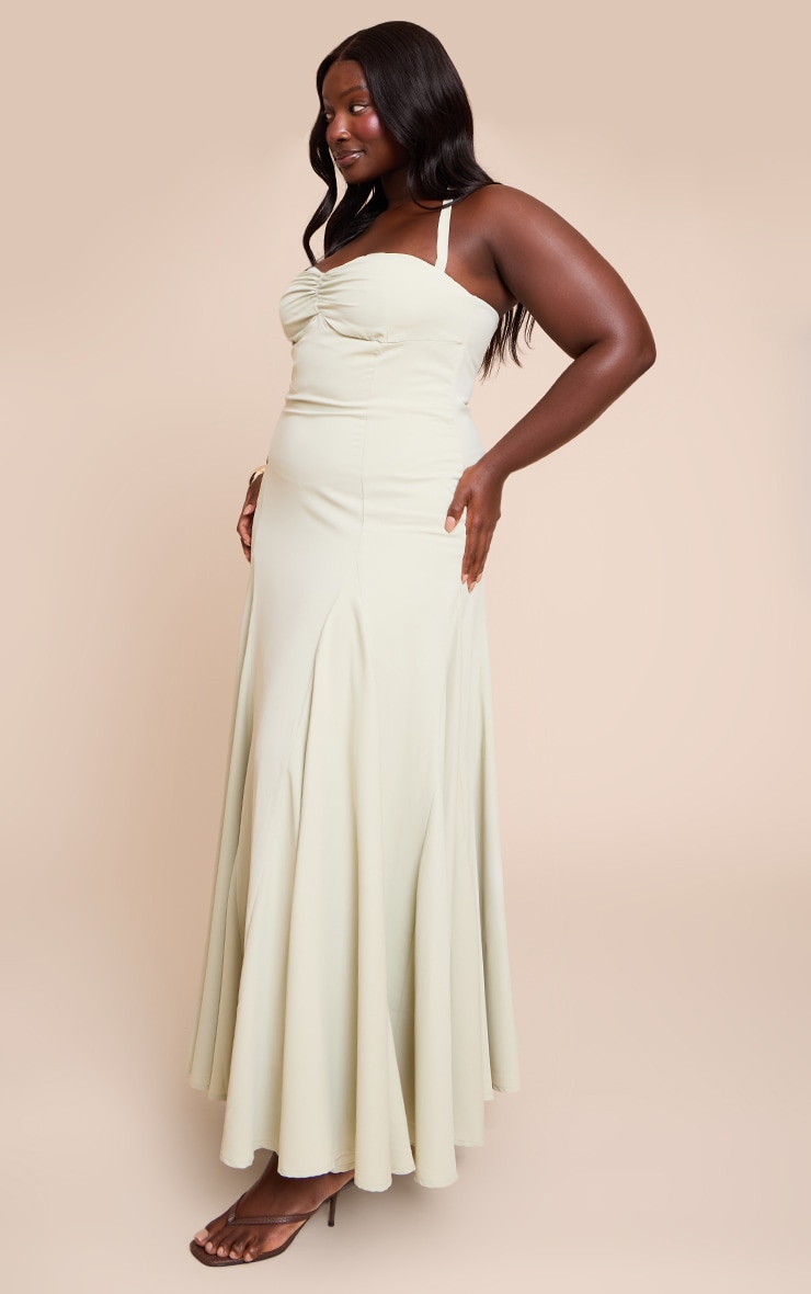 Plus Sage Woven Halterneck Ruched Bust Detail Maxi Dress image 3