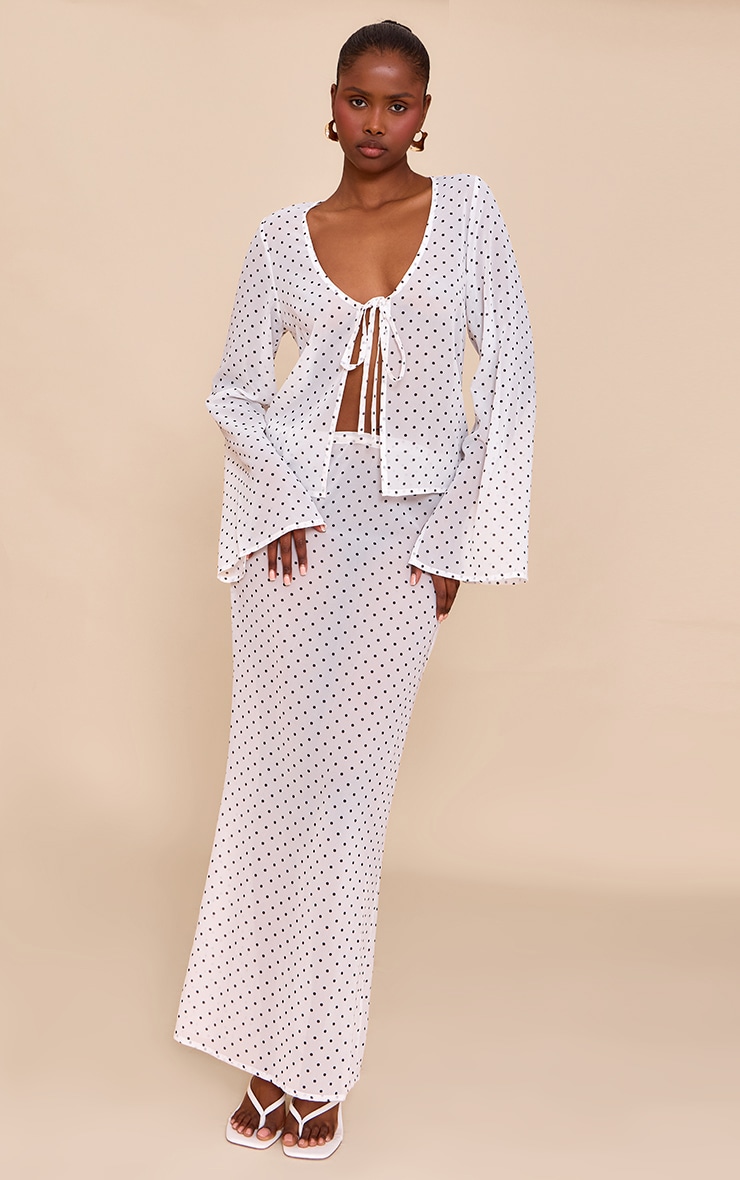 White Sheer Polka Dot Long Sleeve Button Up Top image 3