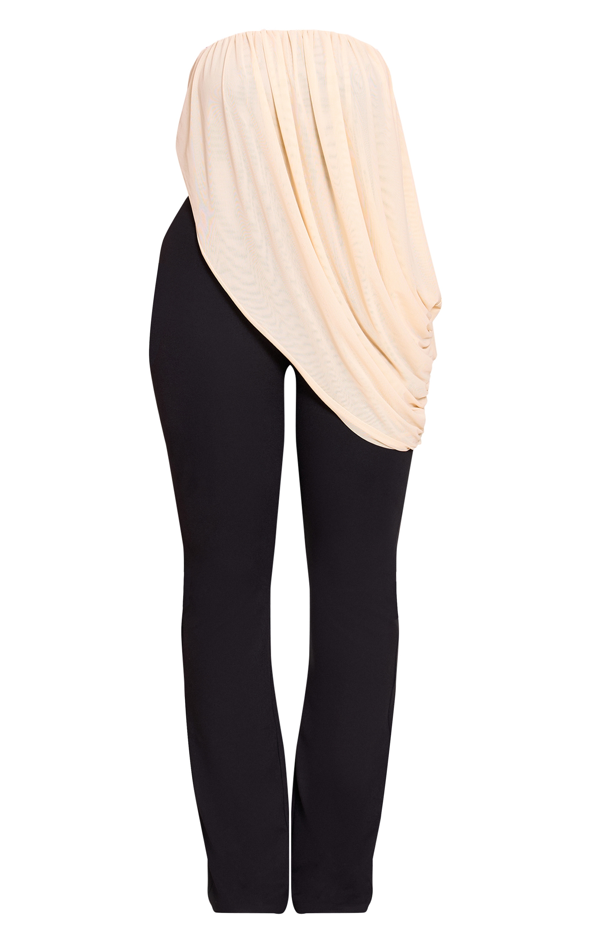 Shape Black Contrast Mesh Drape Overlay Flared Jumpsuit image 5