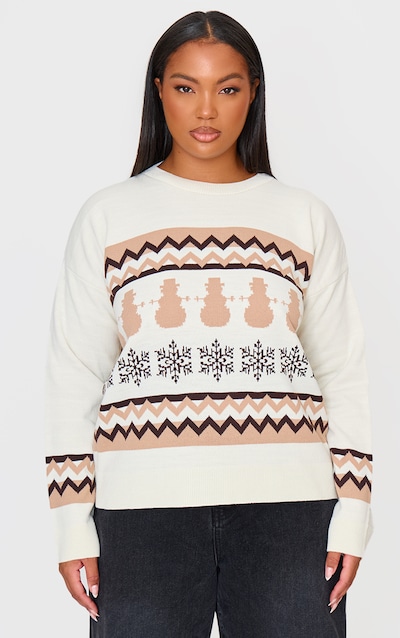 Plus Cream Zig Zag Snowflake Oversized Christmas Jumper