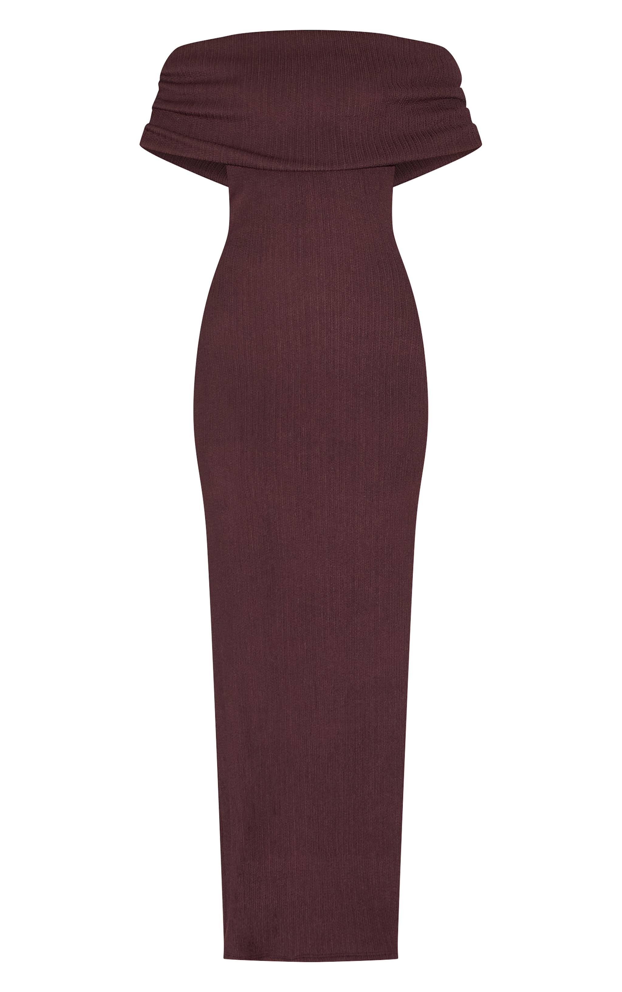 Chocolate Textured Fold Over Bardot Maxi Dress image 5