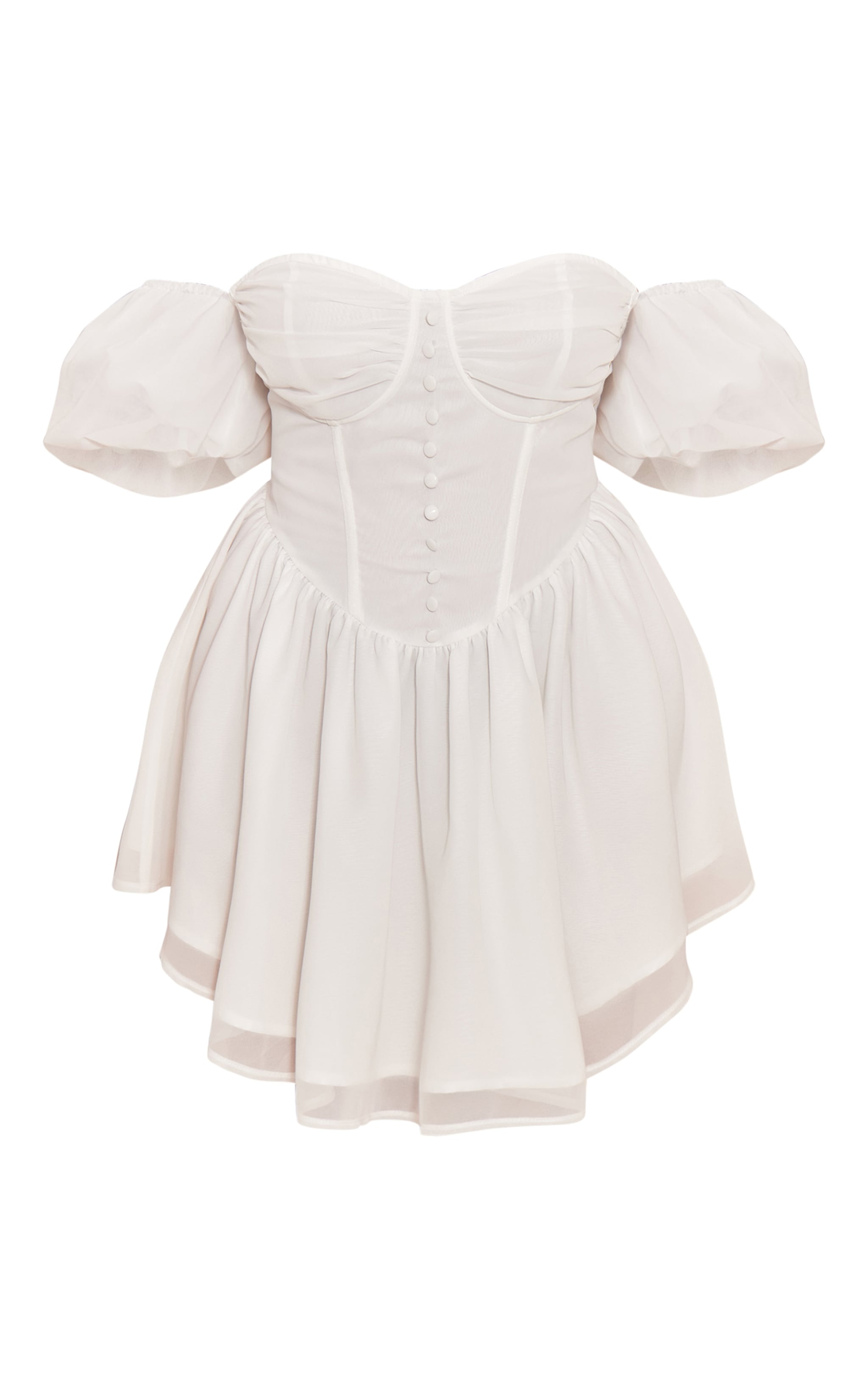 Plus White Button Front Bardot Sleeve Mini Dress image 5